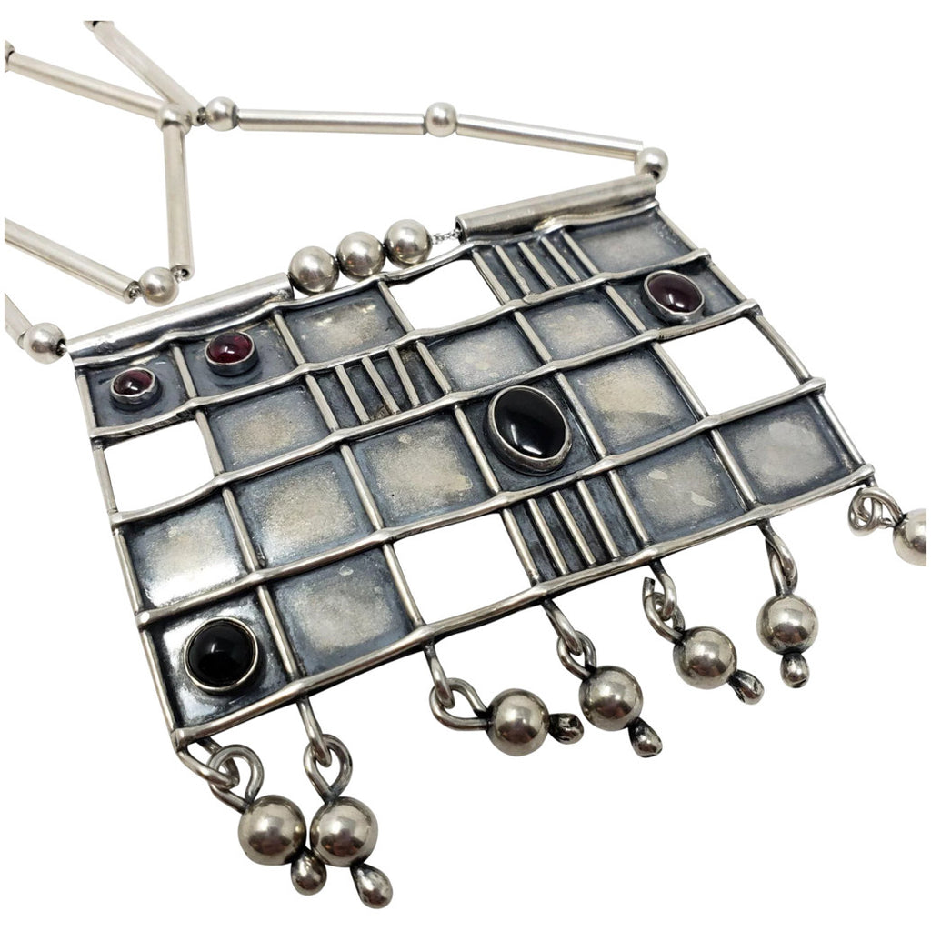 Sterling Silver Art Deco/Modernist Handmade Pendant Necklace