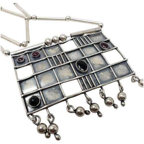 Sterling Silver Art Deco/Modernist Handmade Pendant Necklace