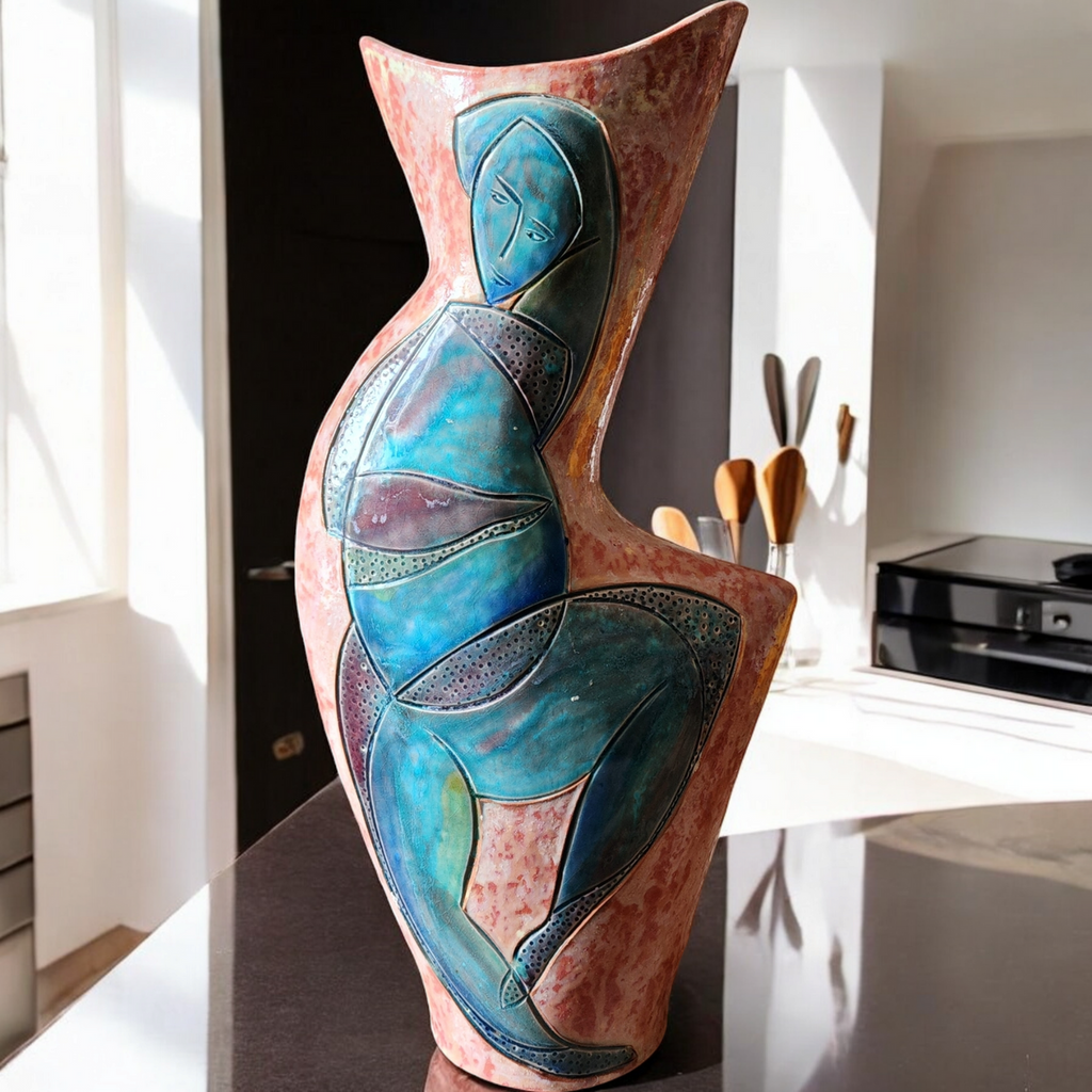 Stunning Abstract Art Ceramic Handmade Double-Sided Vase