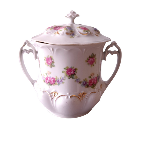 Zdekauer, Moritz M.Z. Austria Porcelain Rose Design Sugar Bowl & Lid