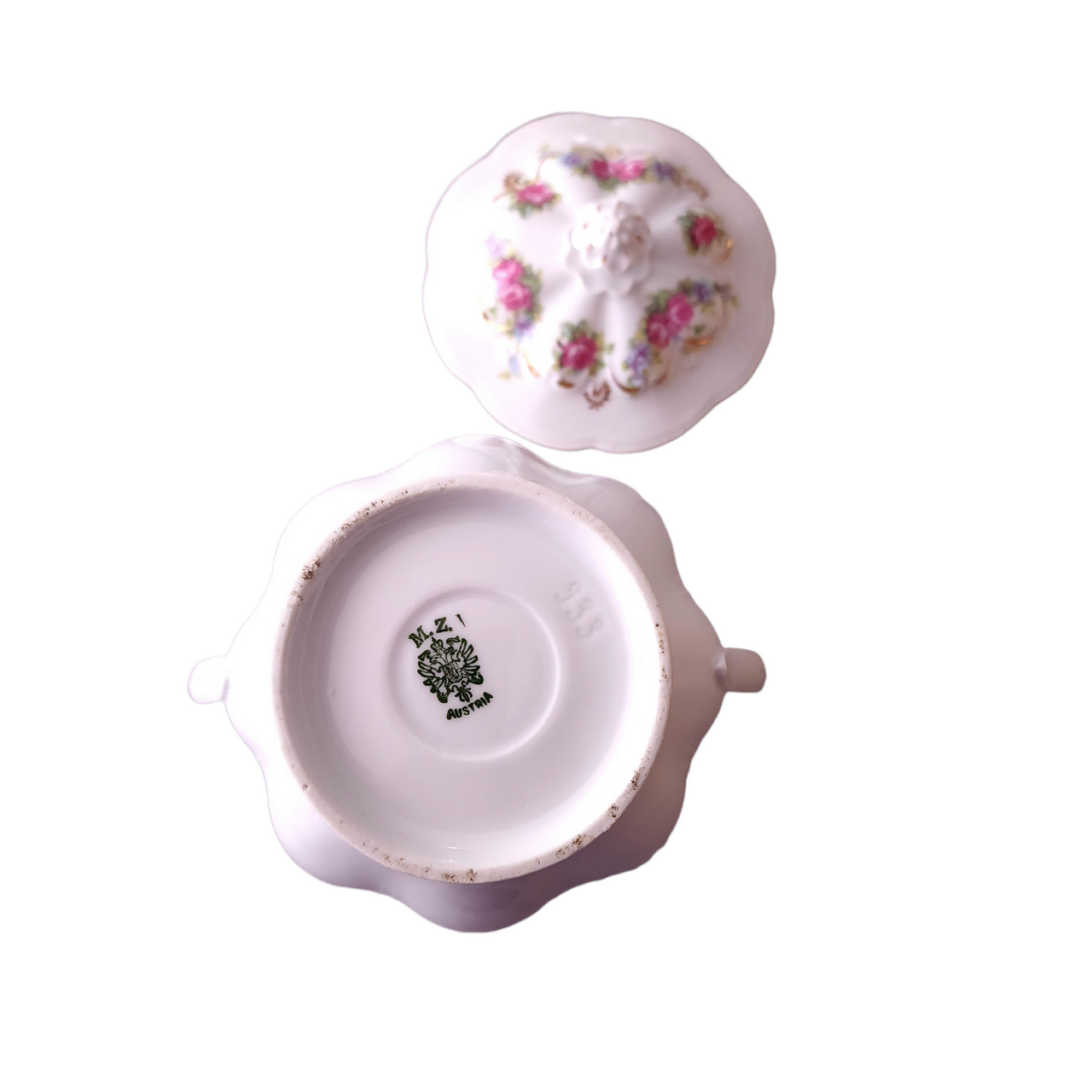 Zdekauer, Moritz M.Z. Austria Porcelain Rose Design Sugar Bowl & Lid