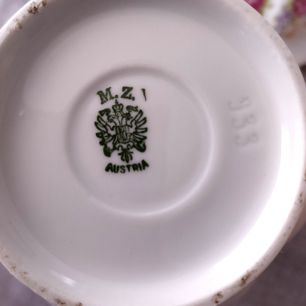 Zdekauer, Moritz M.Z. Austria Porcelain Rose Design Sugar Bowl & Lid