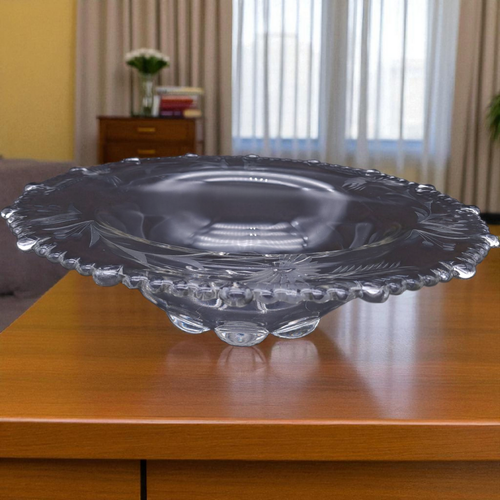 13" Susquehanna Salina Pattern | Etched Crystal Glass Serving Bowl | Mid-Century Elegant Tableware