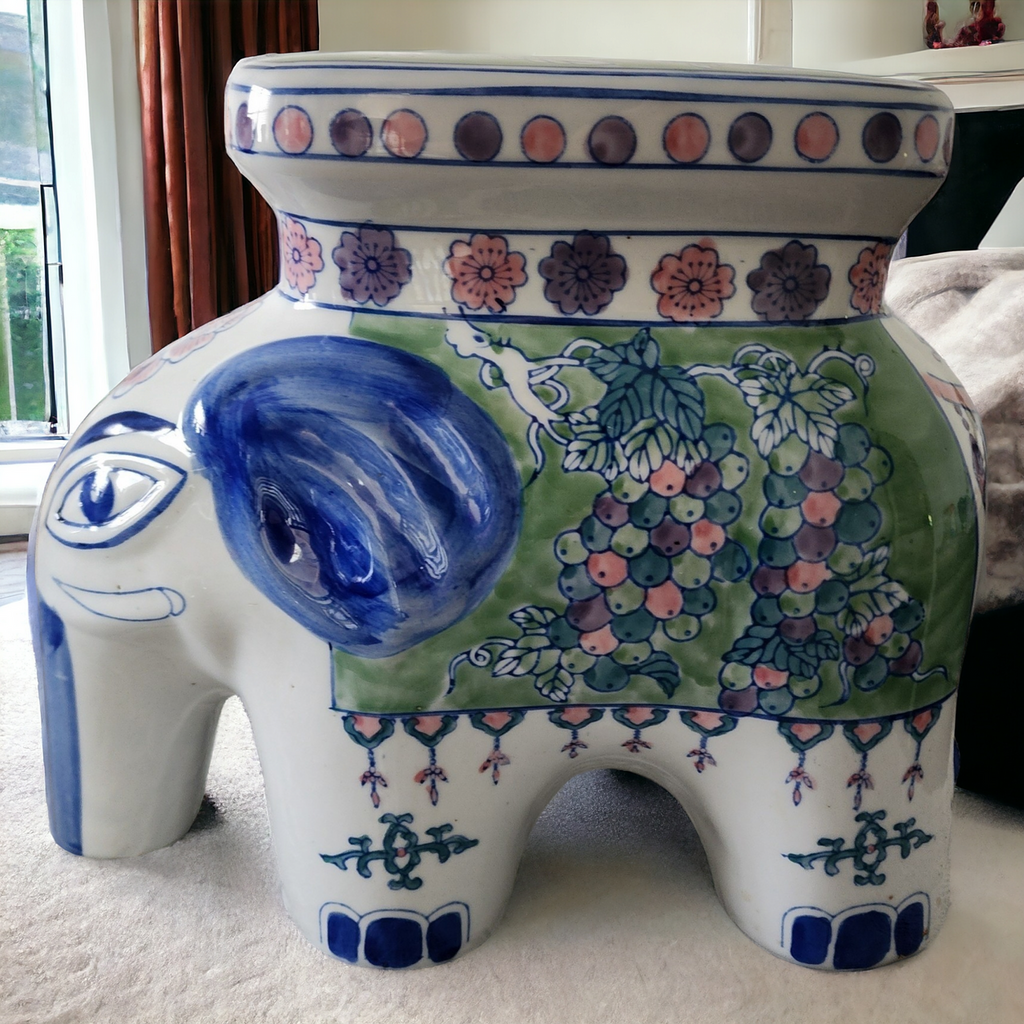 Sweet Petite Elephant Garden Stool or Plant Stand Seat Figurine China