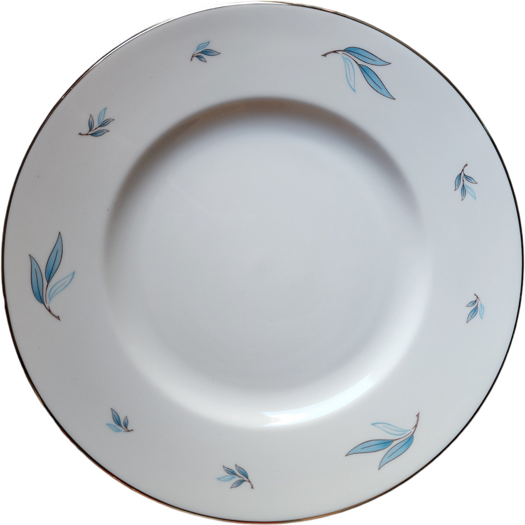 Syracuse Celeste Carolina Blue Leaves On White Platinum Trim Dinner Plate