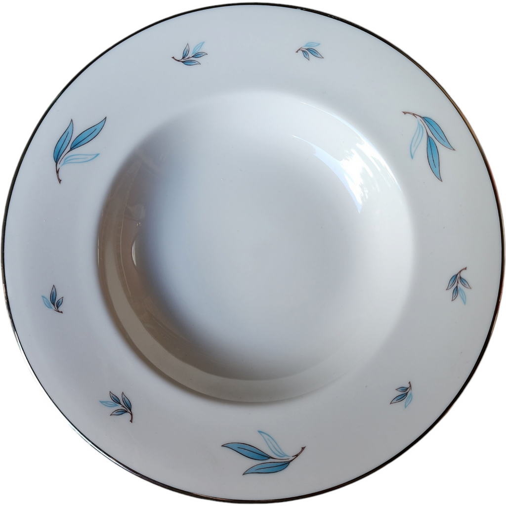 Syracuse Celeste Carolina Blue Leaves On White Rim Soup Bowl