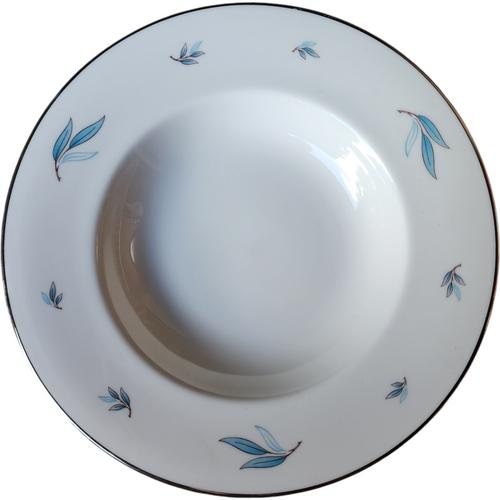 Syracuse Celeste Carolina Blue Leaves On White Rim Soup Bowl