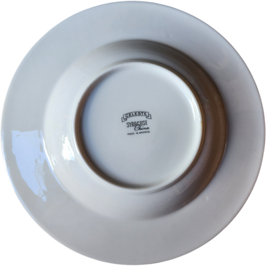 Syracuse Celeste Carolina Blue Leaves On White Rim Soup Bowl