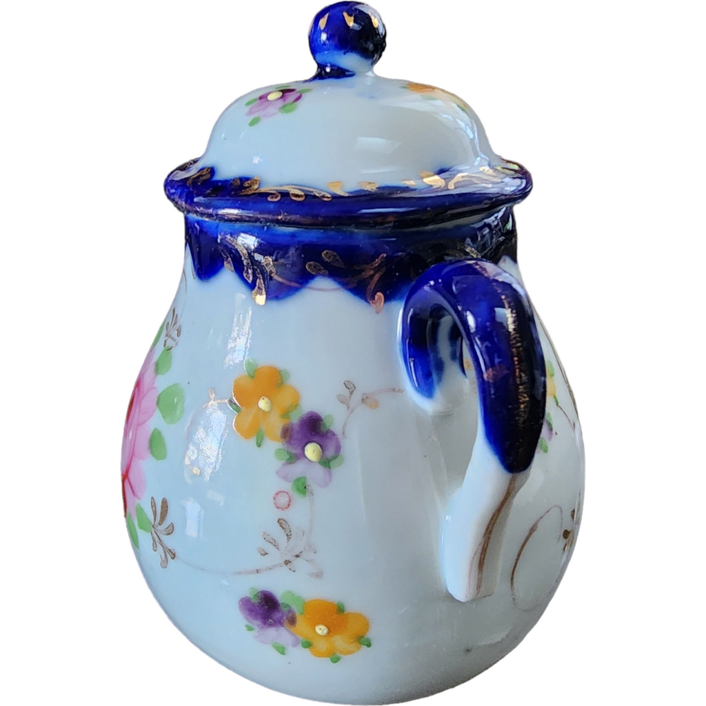 Takito Roses/Green Bow, Cobalt & Gold Band Sugar Bowl & Lid Japan