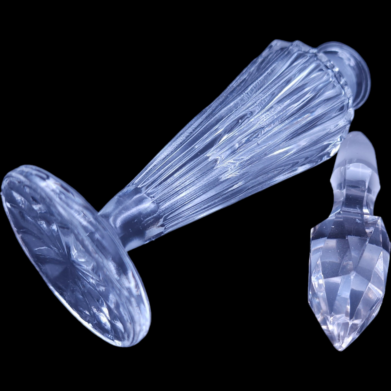 7" Crystal Perfume Bottle with Stopper Faceted Ribbed Ridges