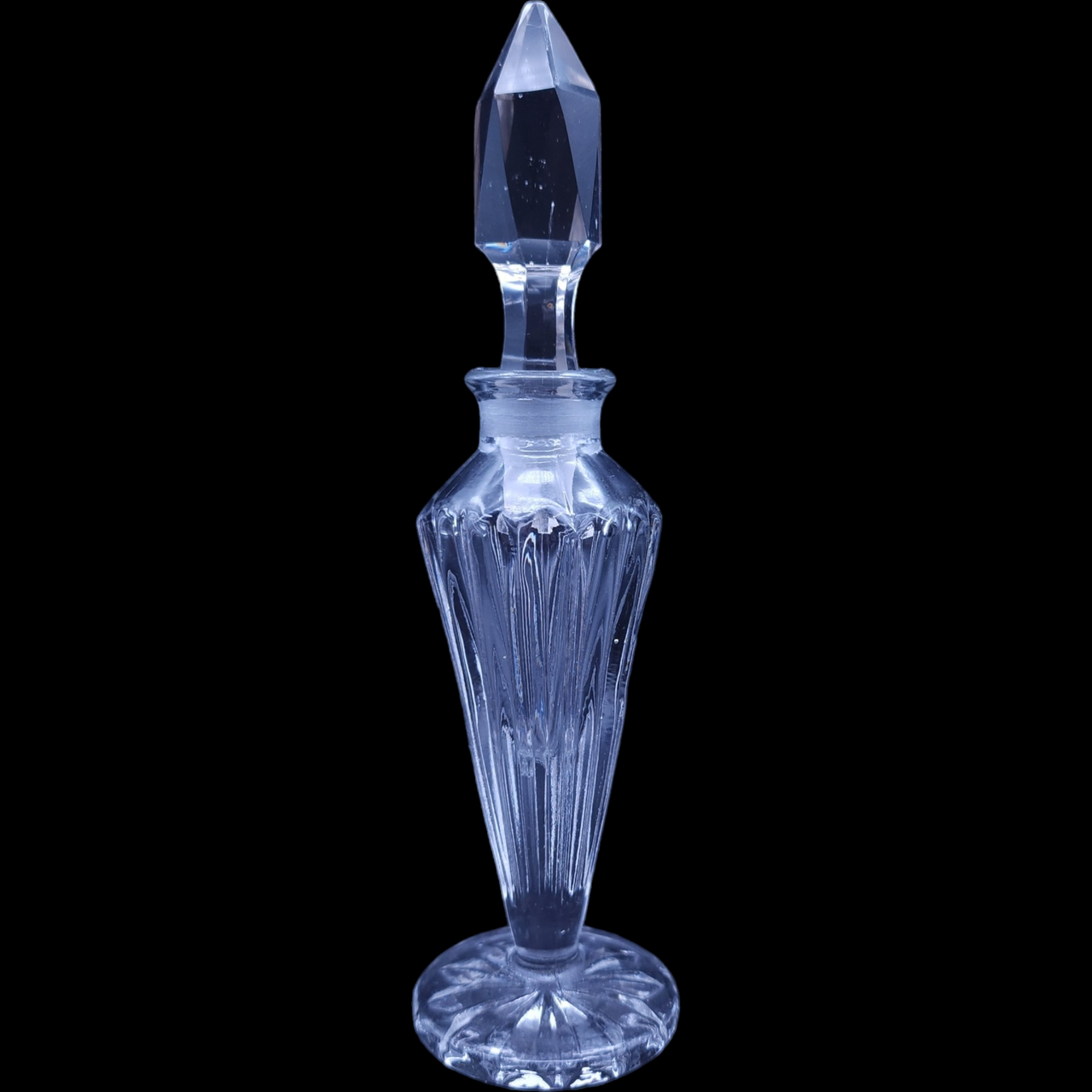 7" Crystal Perfume Bottle with Stopper Faceted Ribbed Ridges