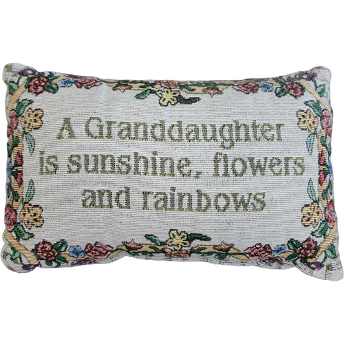 Tapestry Toss/Throw Pillow”A Granddaughter Is Sunshine, Flowers & Rainbows"