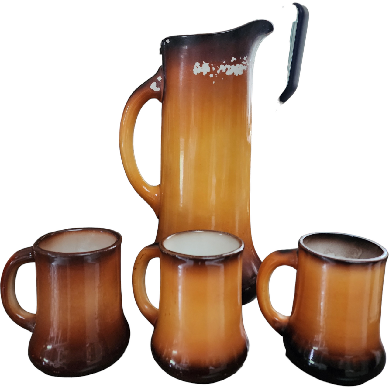 Taylor Smith & Taylor Pitcher & 3 Mugs With Terrier Dog