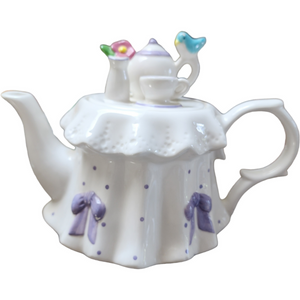 Teleflora Lavender Polka Dots & Bows Princess Tea Party Teapot