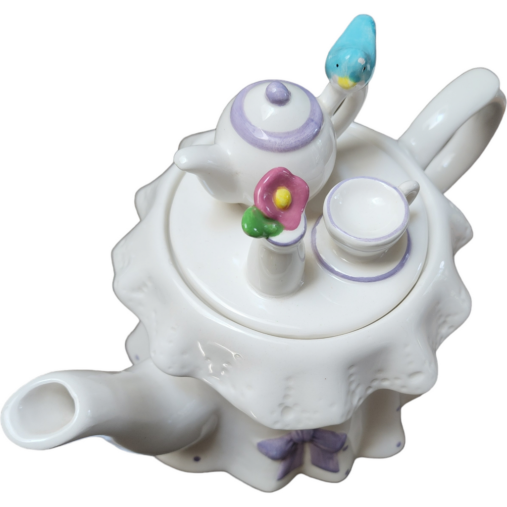 Teleflora Lavender Polka Dots & Bows Princess Tea Party Teapot