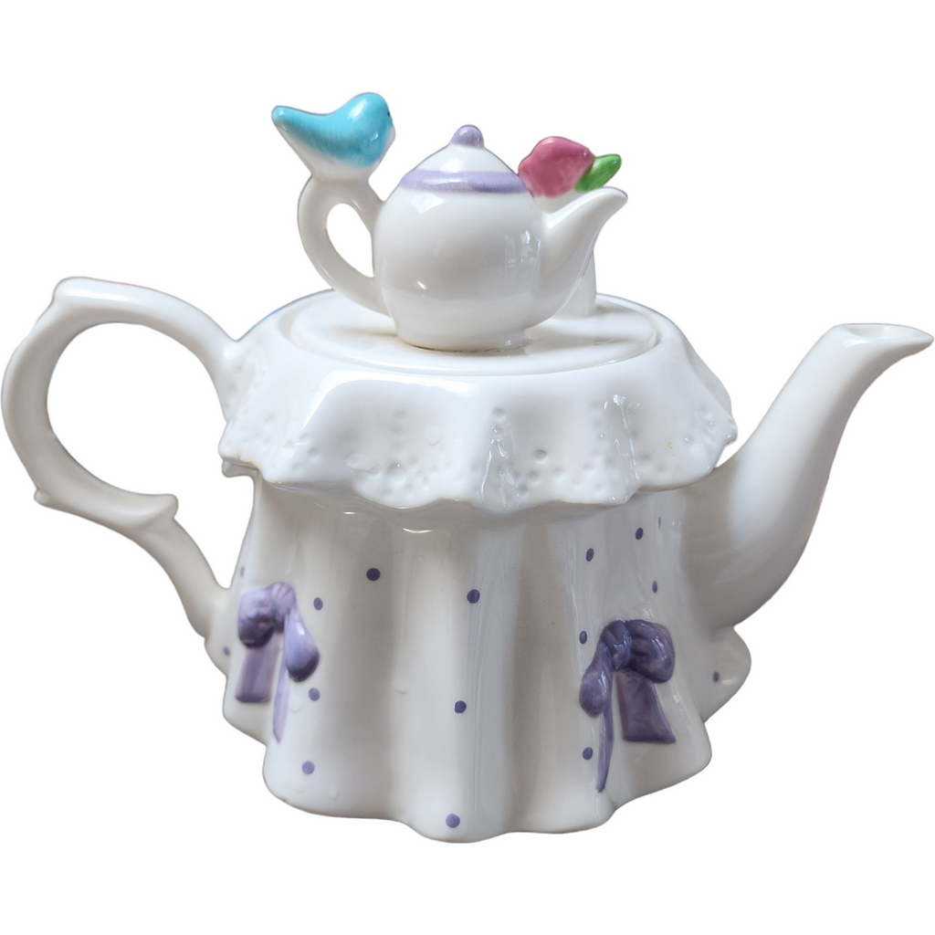 Teleflora Lavender Polka Dots & Bows Princess Tea Party Teapot