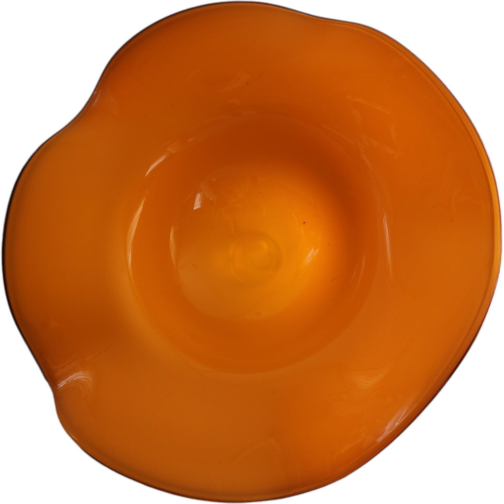 Teleflora MCM Orange Handblown Art Glass Ruffled Footed Compote Pedestal Bowl
