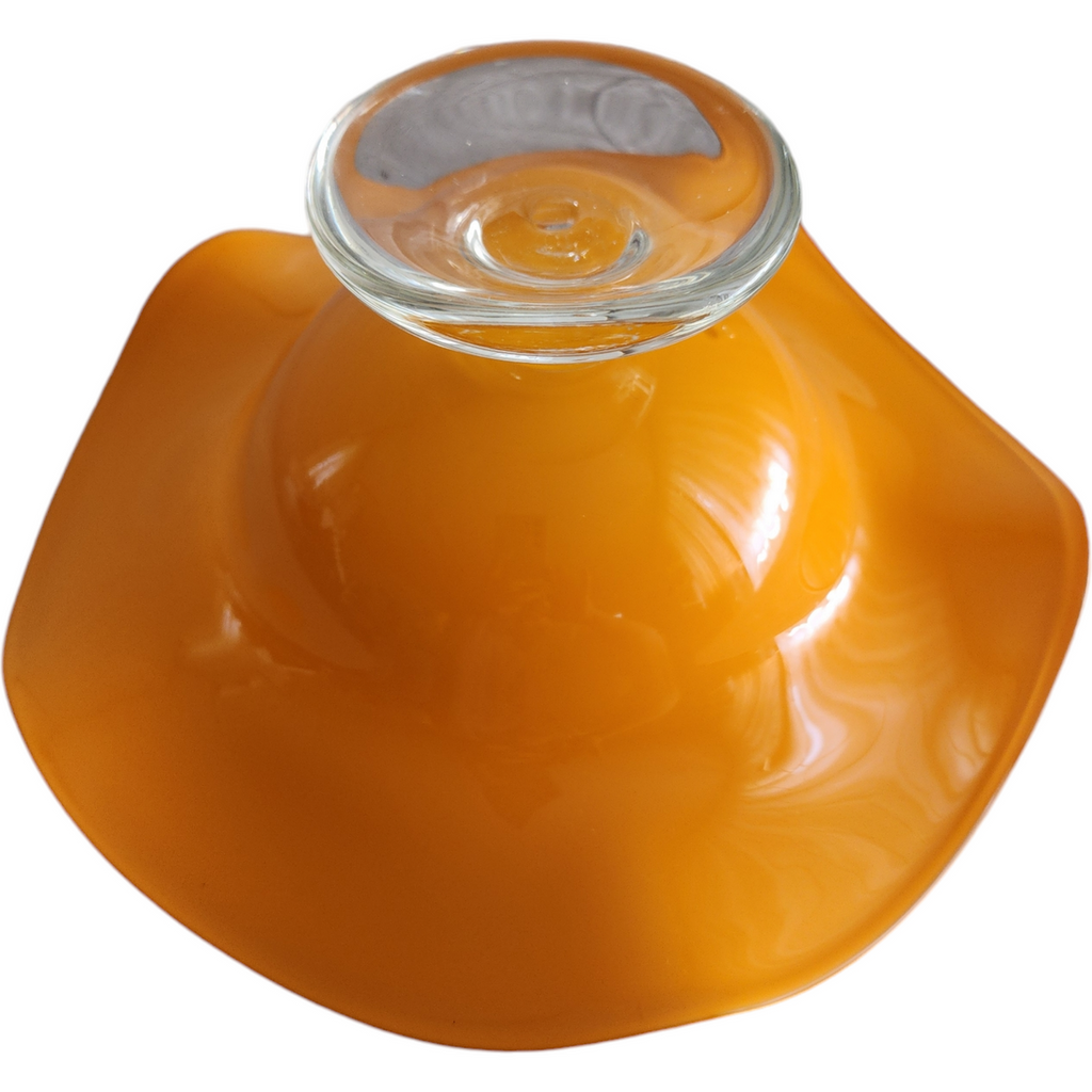 Teleflora MCM Orange Handblown Art Glass Ruffled Footed Compote Pedestal Bowl