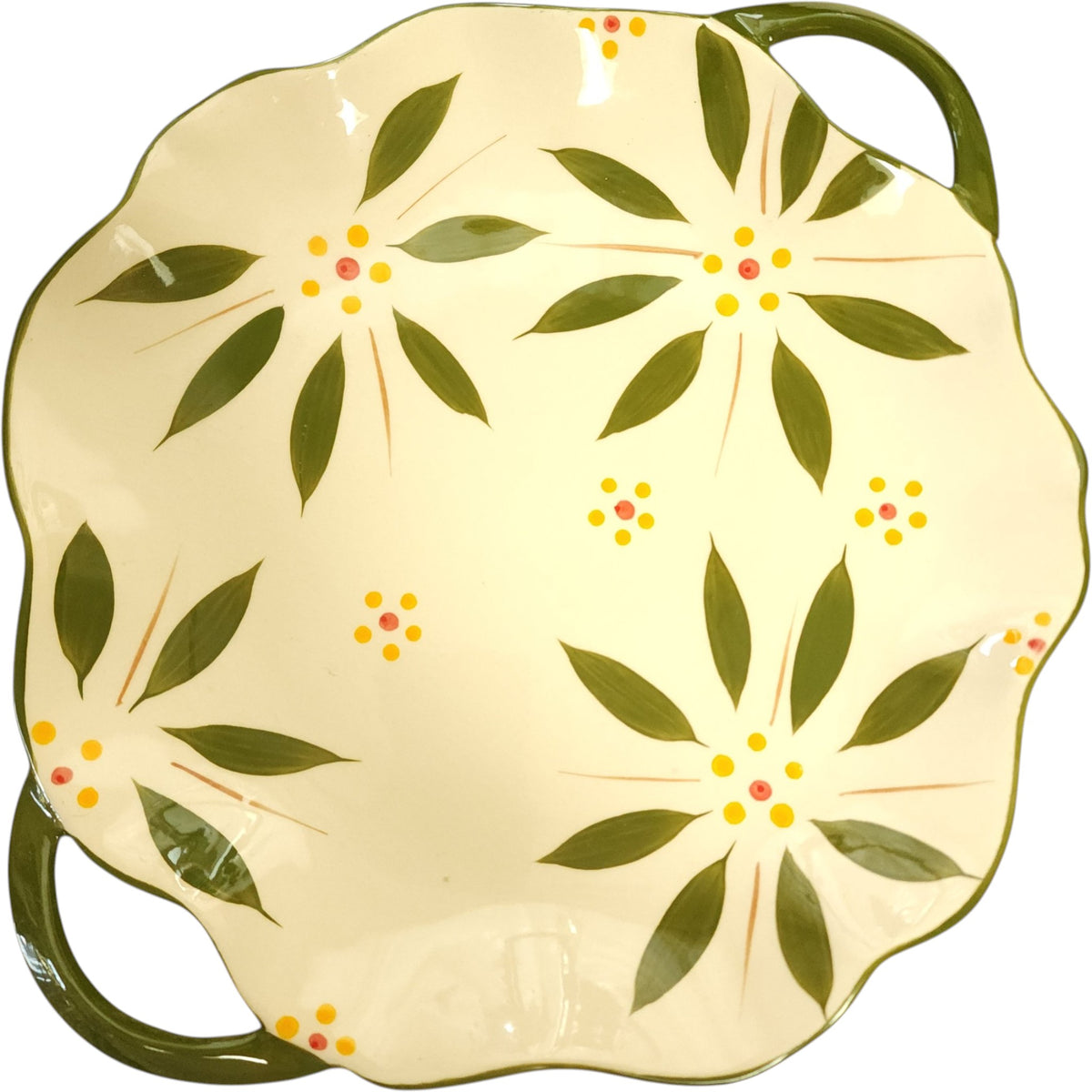 Temp-Tations Presentable Ovenware Old World Green Vivid Floral Scalloped Pie Plate Platter