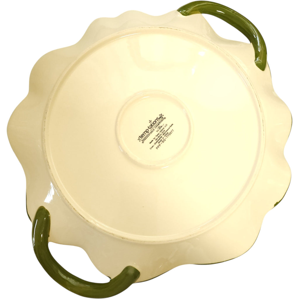 Temp-Tations Presentable Ovenware Old World Green Vivid Floral Scalloped Pie Plate Platter
