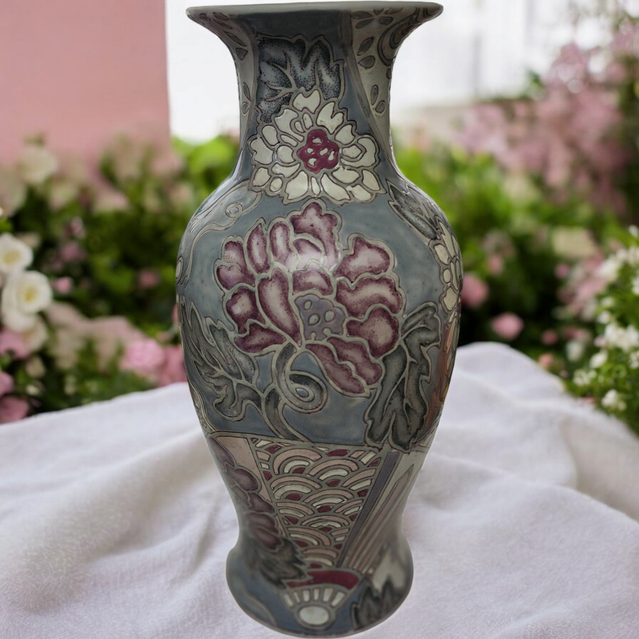 Terri Roese for Toyo Porcelain Hand-Painted Vase Decorated in Macauee
