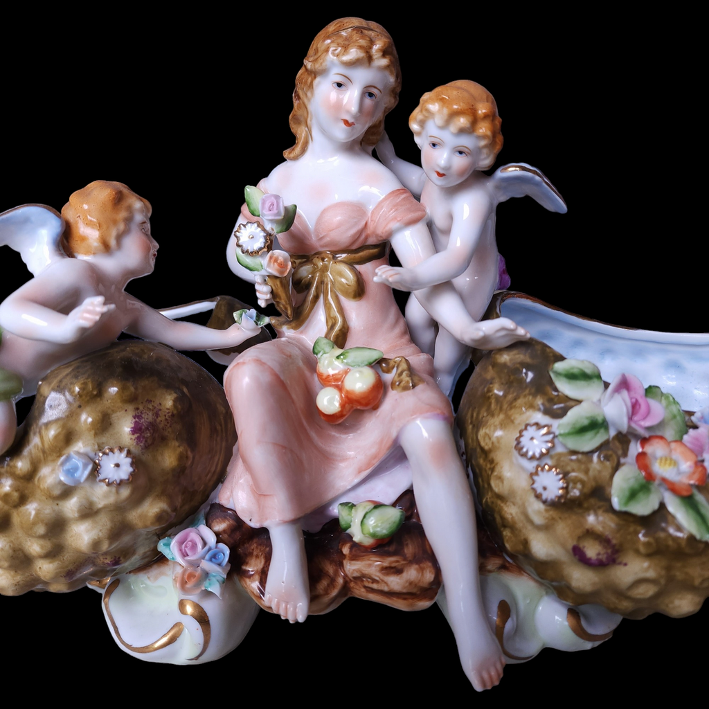 Thames Goddess of Beauty, Cherubs Hand Painted Porcelain Two Sided PLanter