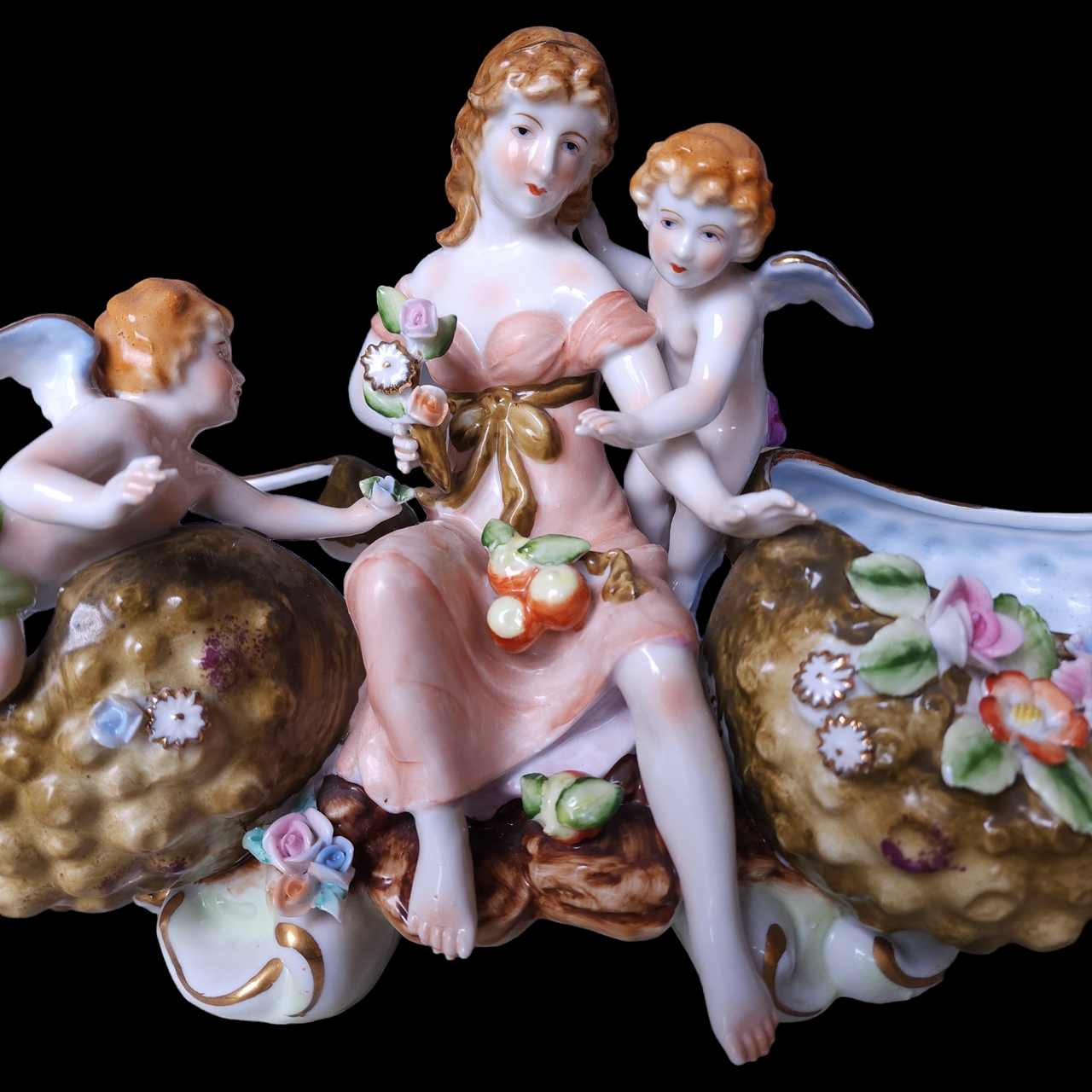 Thames Goddess of Beauty, Cherubs Hand Painted Porcelain Two Sided PLanter