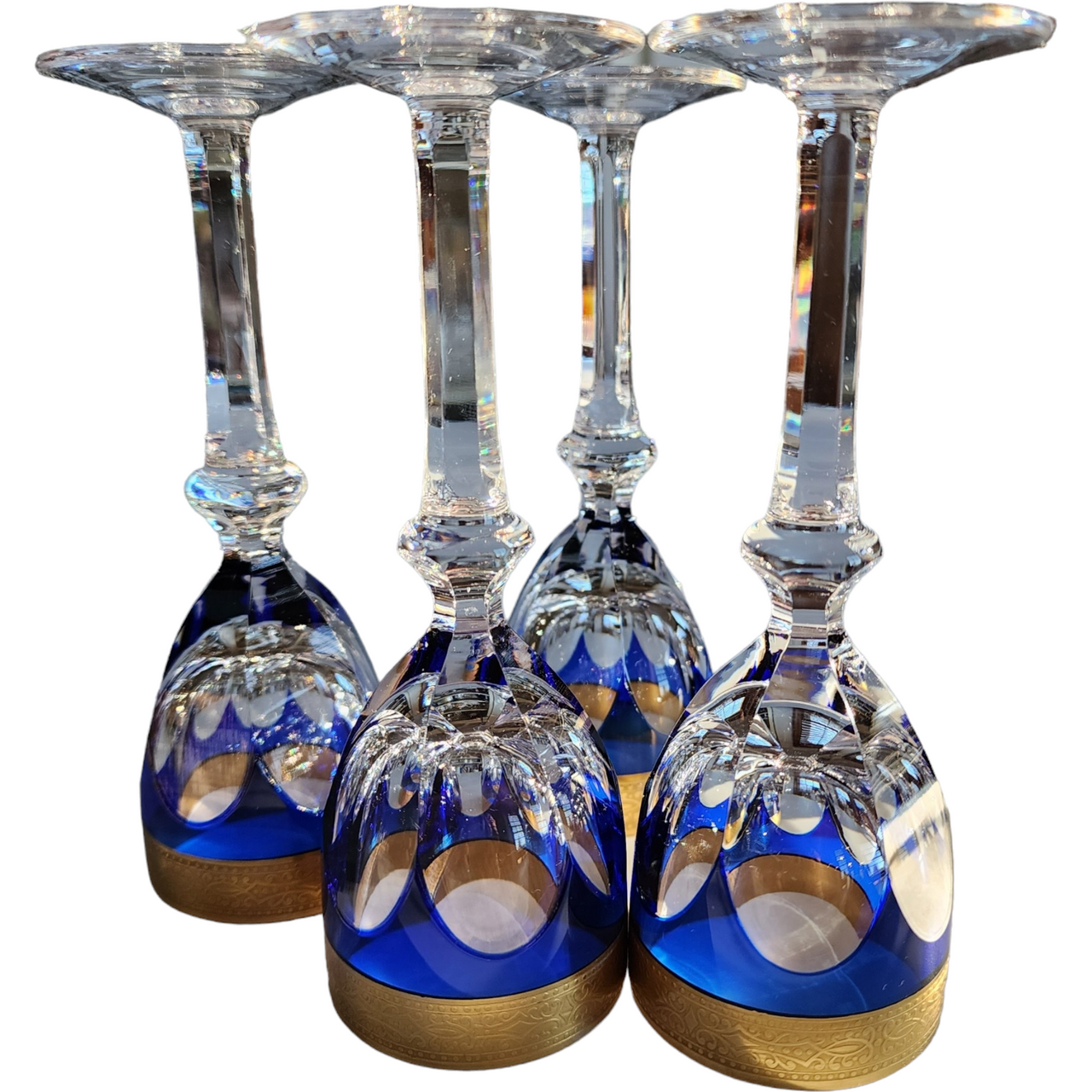 Tharaud Justin President Blue Gold Encrusted Band Cobalt Accent Cordial Glass Set of 4
