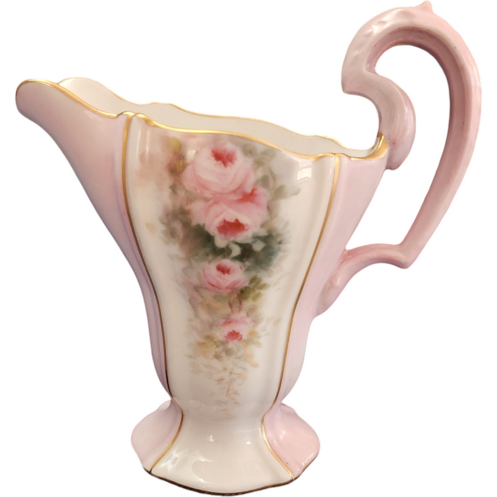 Theo Haviland Limoges Hand-Painted Pink Roses with Gold Trim Porcelain Pitcher France