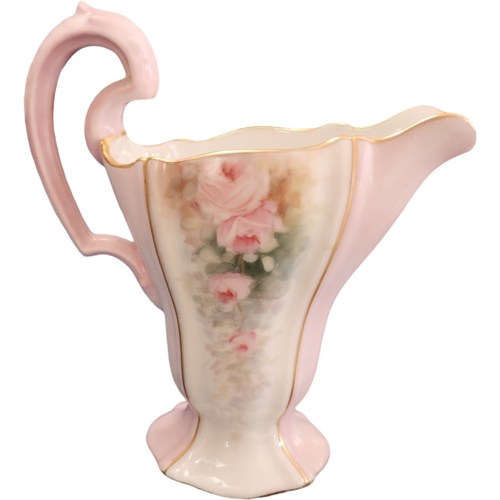 Theo Haviland Limoges Hand-Painted Pink Roses with Gold Trim Porcelain Pitcher France