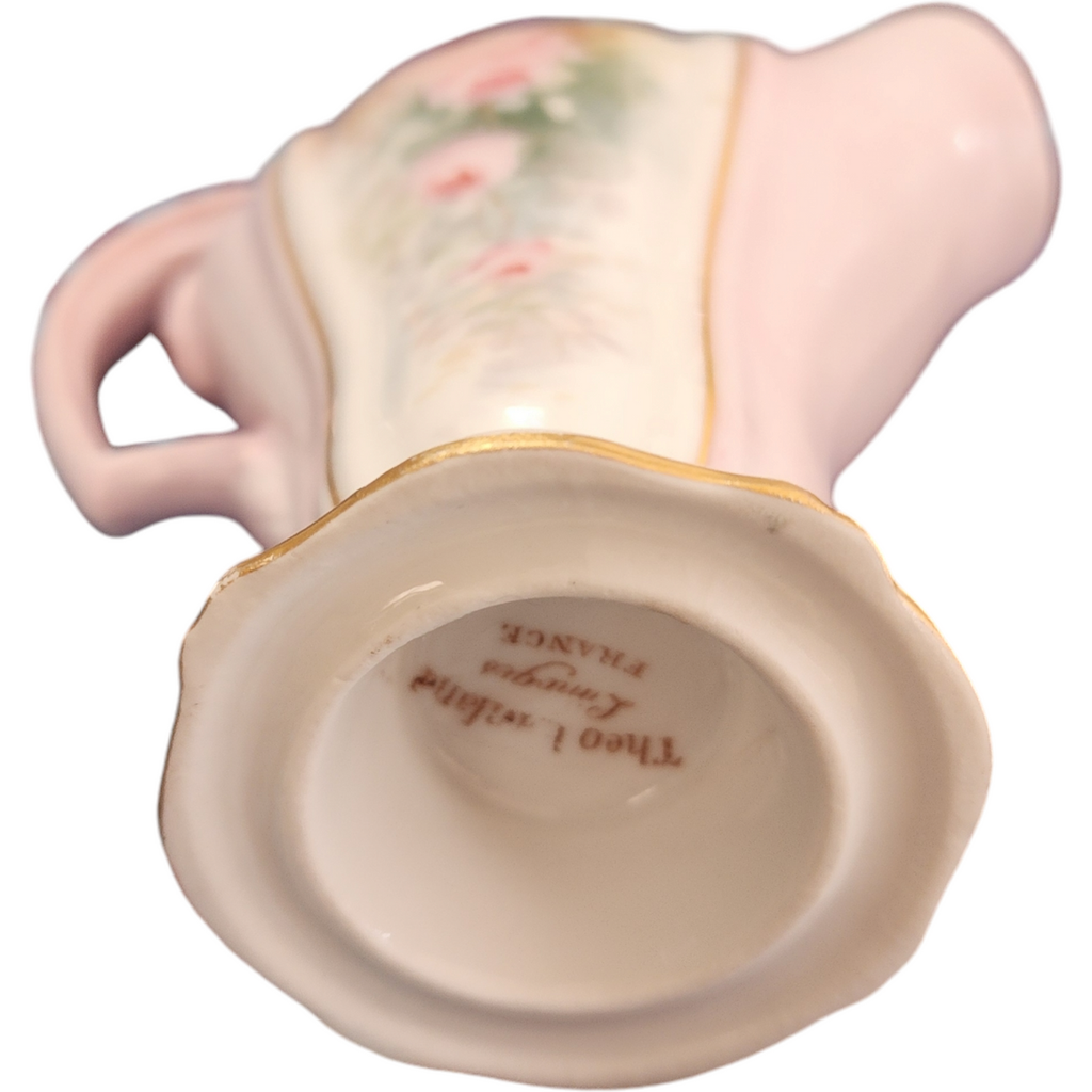 Theo Haviland Limoges Hand-Painted Pink Roses with Gold Trim Porcelain Pitcher France