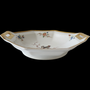 Antique Theodore Haviland Limoges France Round Vegetable Bowl Bird & Floral with Gold Trim Early 1900s Porcelain