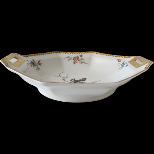 Antique Theodore Haviland Limoges France Round Vegetable Bowl Bird & Floral with Gold Trim Early 1900s Porcelain