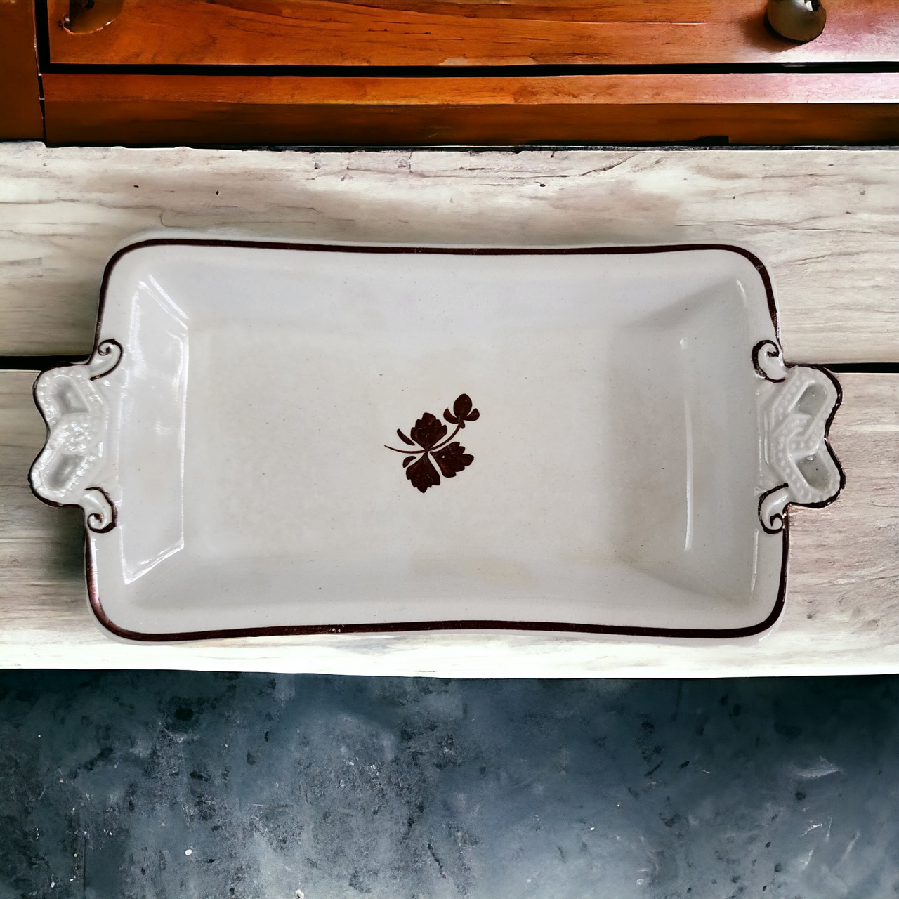 Thomas Hughes & Sons Tea Leaf Center Copper Lustre Ironstone Farmhouse Butter Tray