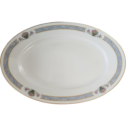 Thomas The Brunswick Blue Band Flower Basket Smooth 15" Oval Serving Platter