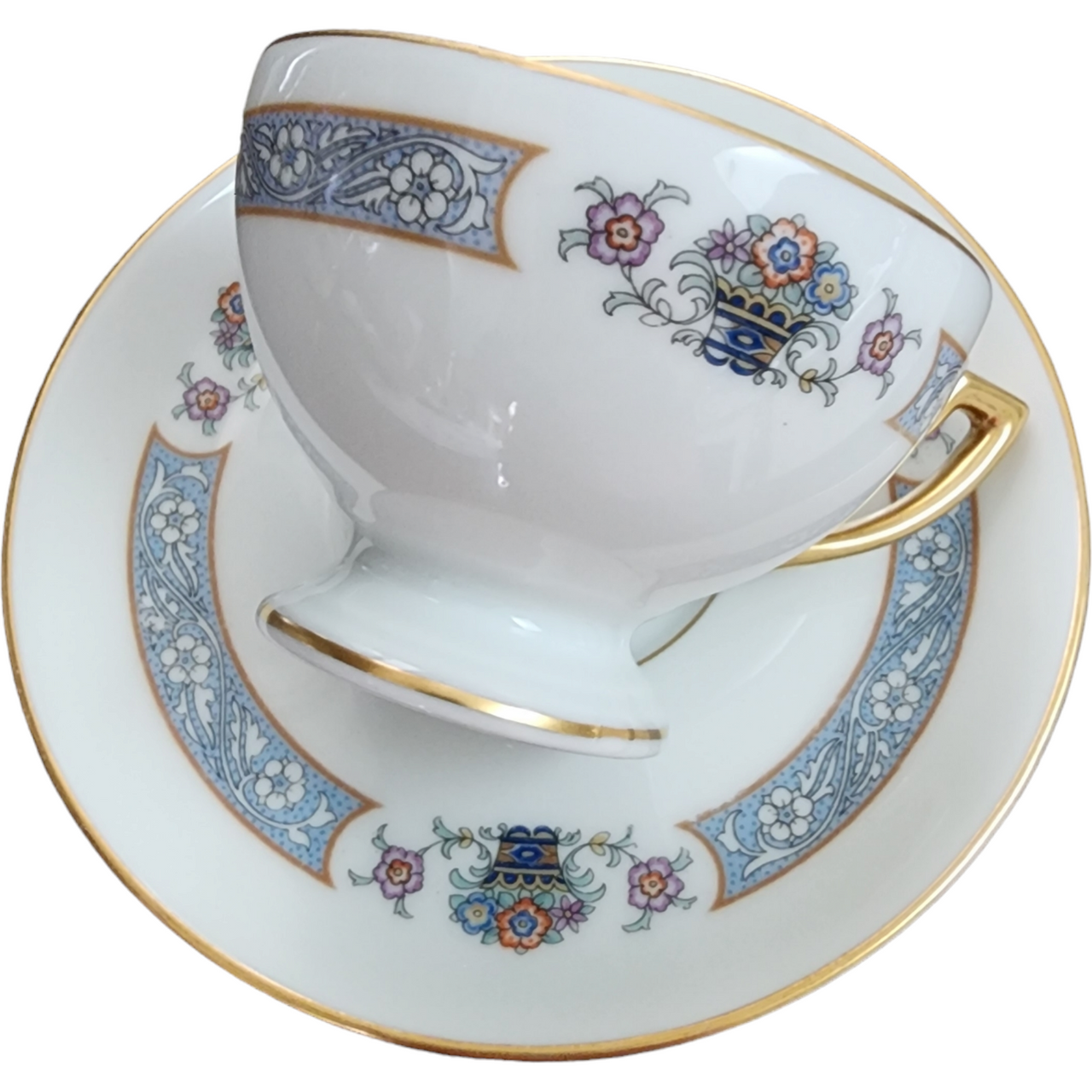 Thomas The Brunswick Blue Band Flower Basket Smooth Footed Cup & Saucer Set