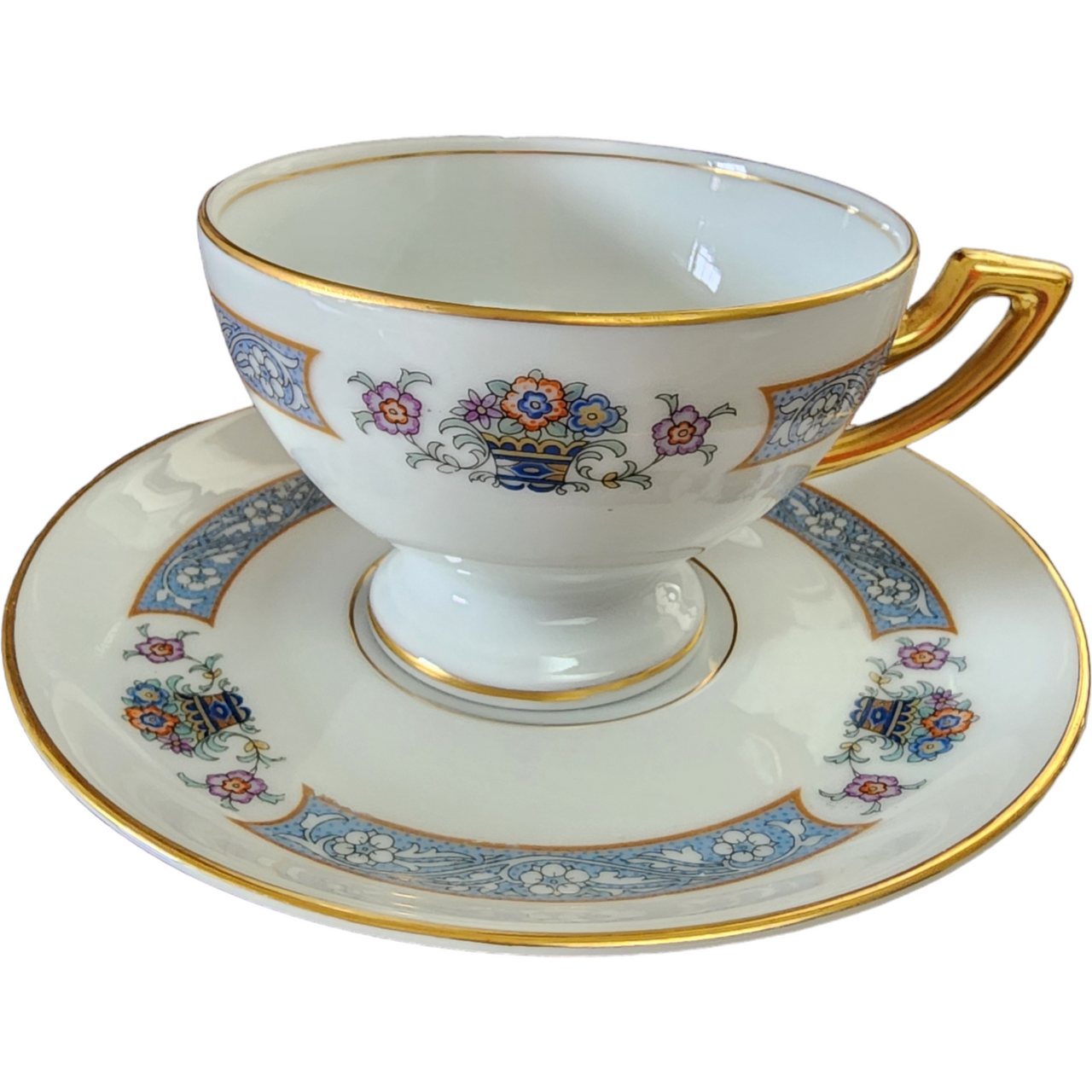 Thomas The Brunswick Blue Band Flower Basket Smooth Footed Cup & Saucer Set