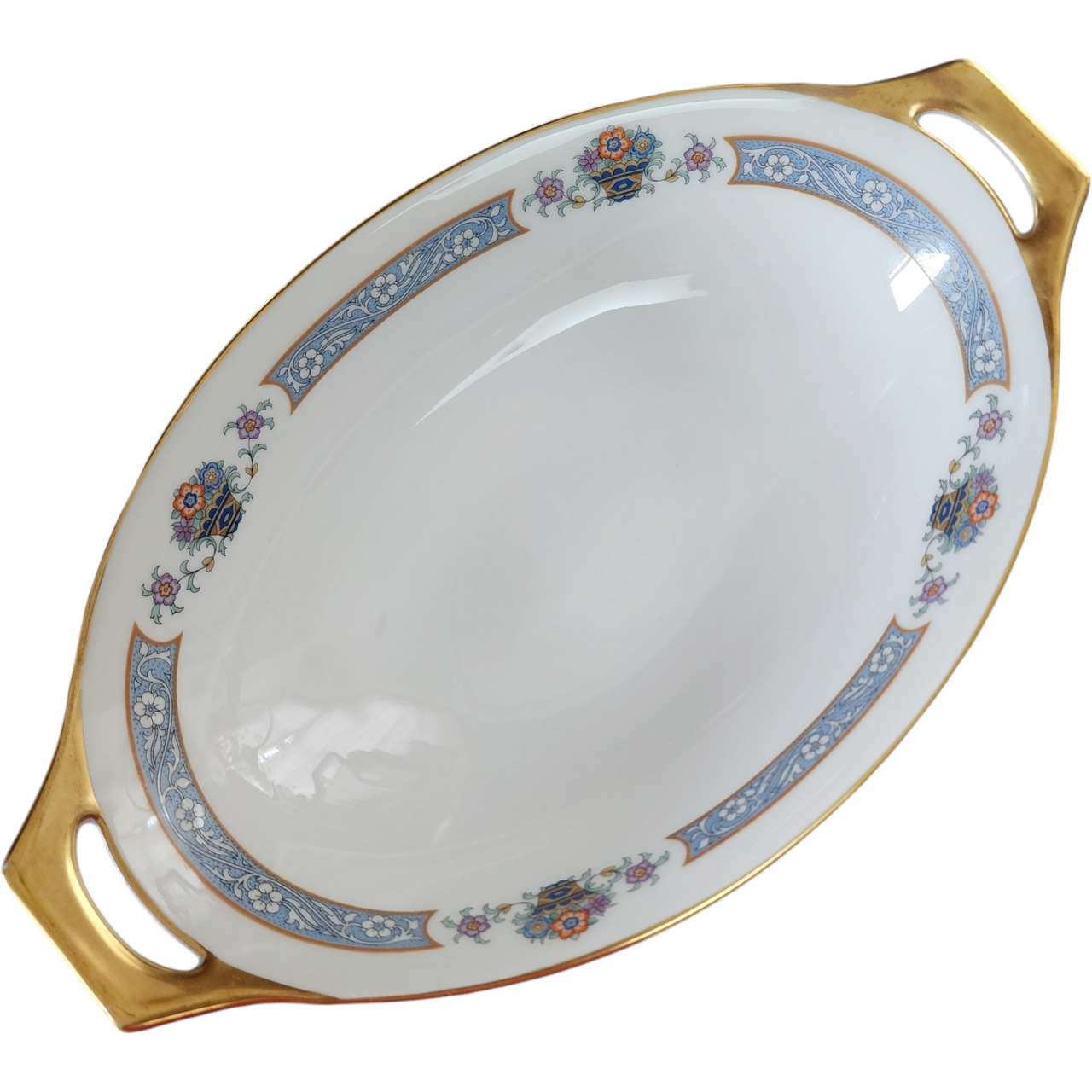 Thomas The Brunswick Blue Band Flower Basket Smooth Oval Vegetable Bowl