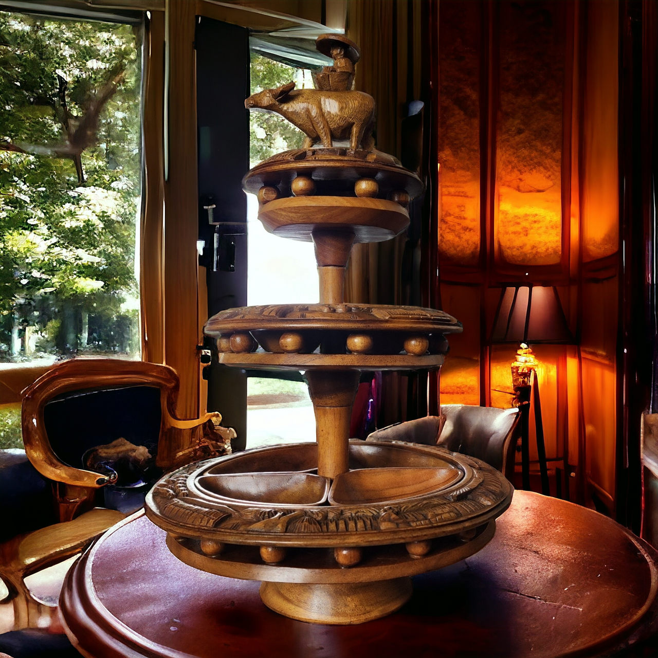 Three Tier Buffalo Wood Handcrafted Carved Lazy Susan