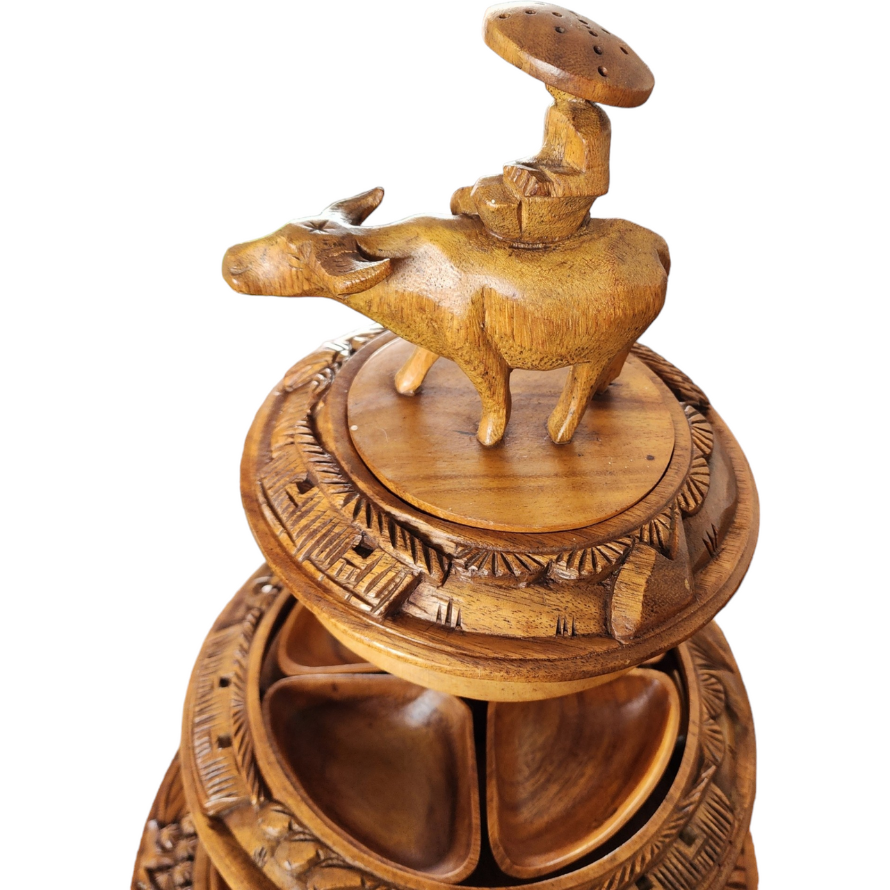 Three Tier Buffalo Wood Handcrafted Carved Lazy Susan