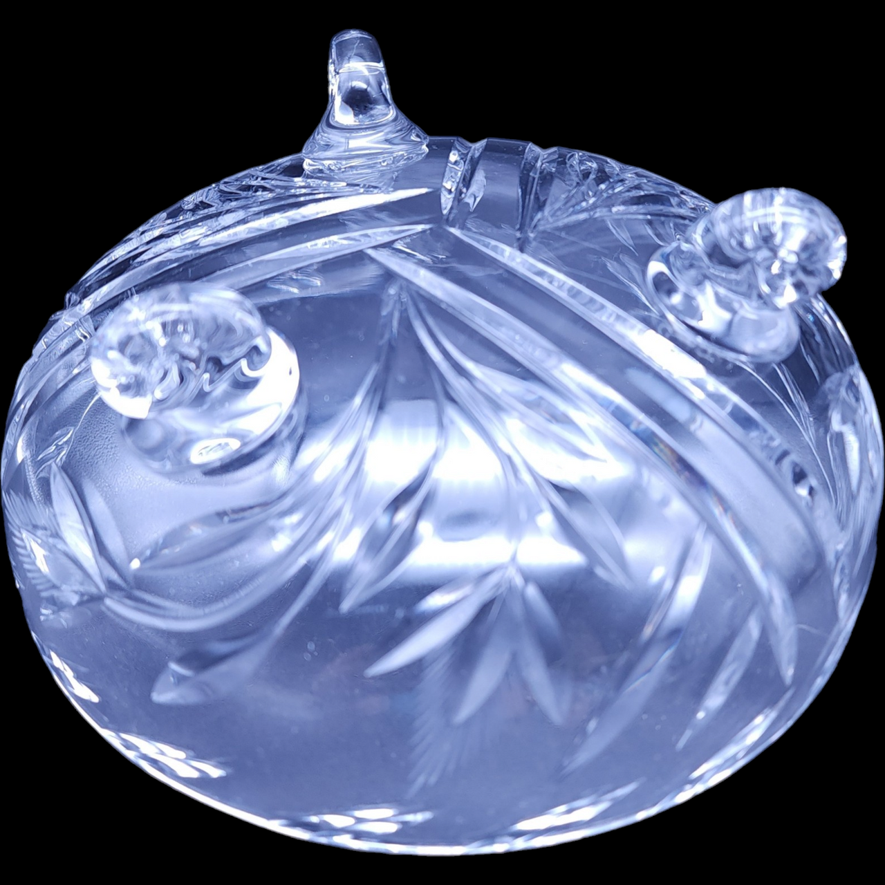 Three Footed Cut Crystal Flowers & Leaves Design Candy Dish Bowl