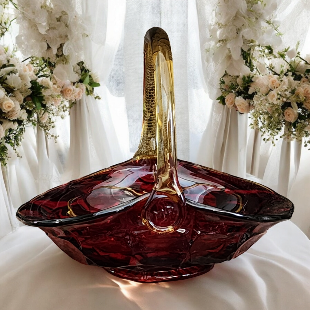 Indiana Tiara Glass Constellation Sunset Red Basket Vase