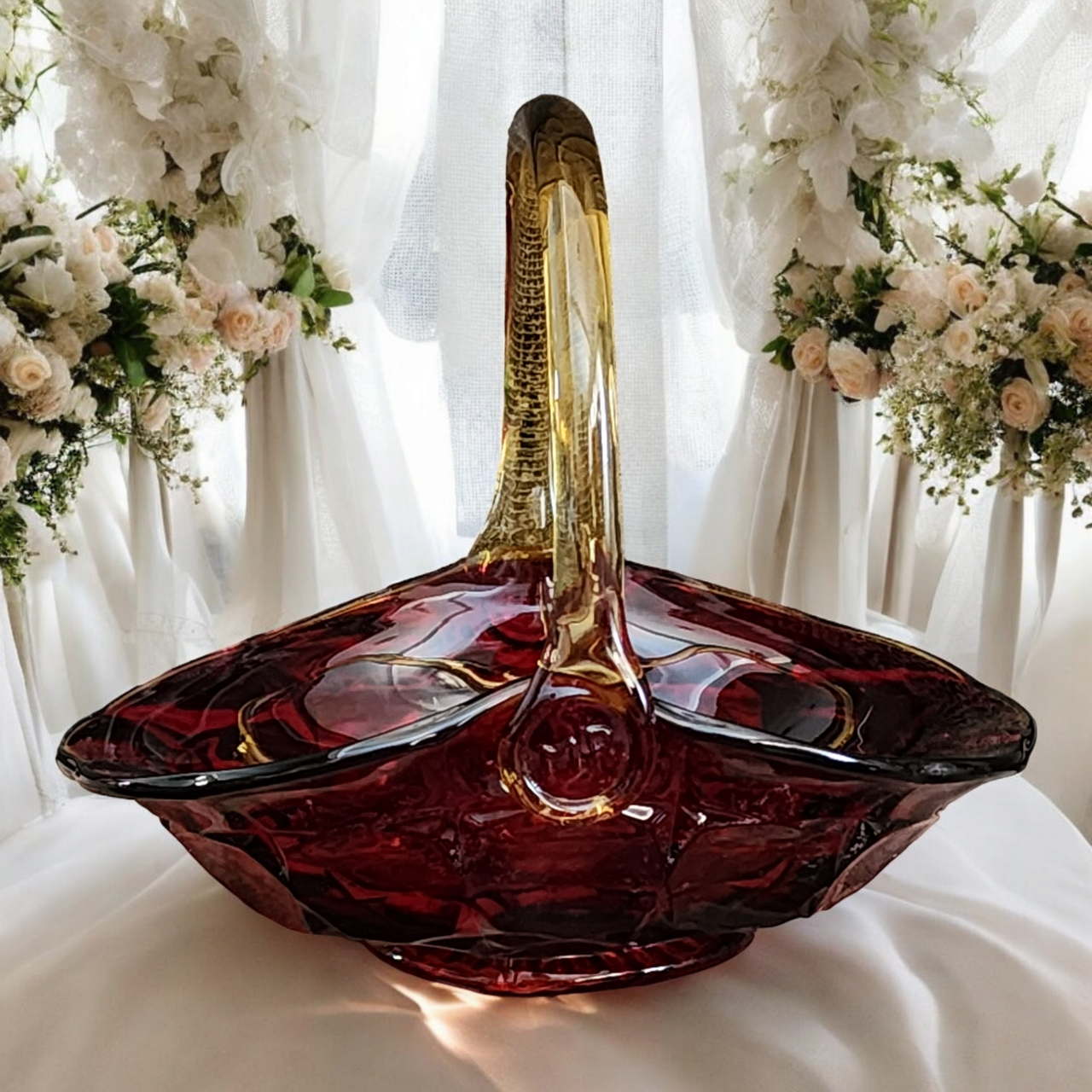 Indiana Tiara Glass Constellation Sunset Red Basket Vase