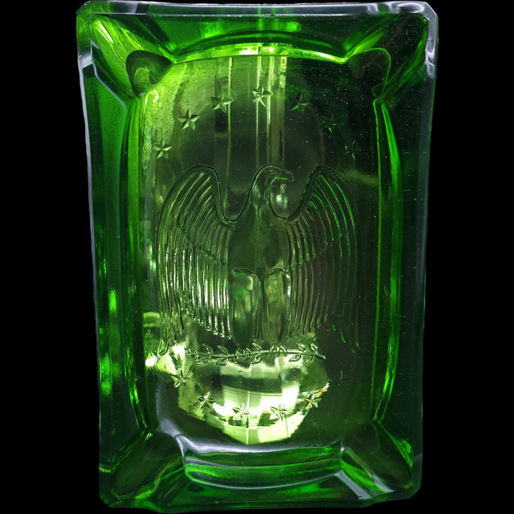 Tiara Indiana Glass Emerald Green Embossed American Seal Eagle Stars Ashtray