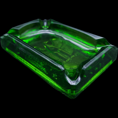 Tiara Indiana Glass Emerald Green Embossed American Seal Eagle Stars Ashtray