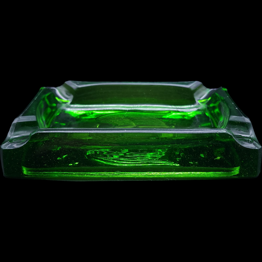 Tiara Indiana Glass Emerald Green Embossed American Seal Eagle Stars Ashtray