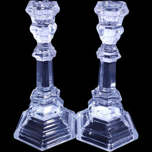Tiffany & Co. Plymouth 8" Clear Glass Candlestick Taper Candleholders - Pair