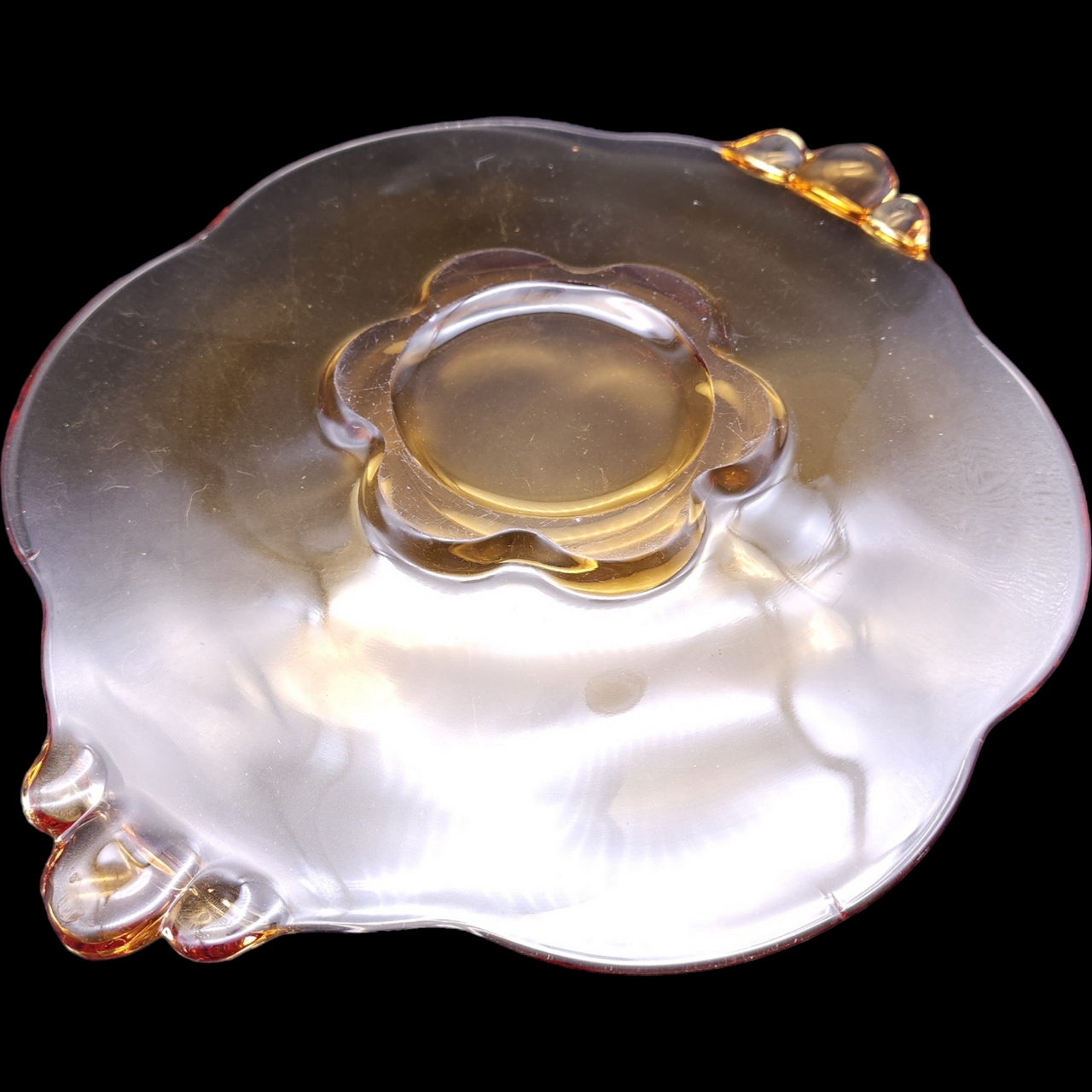 Tiffin-Franciscan Desert Red Amber Heavy Crystal Sandwich Plate