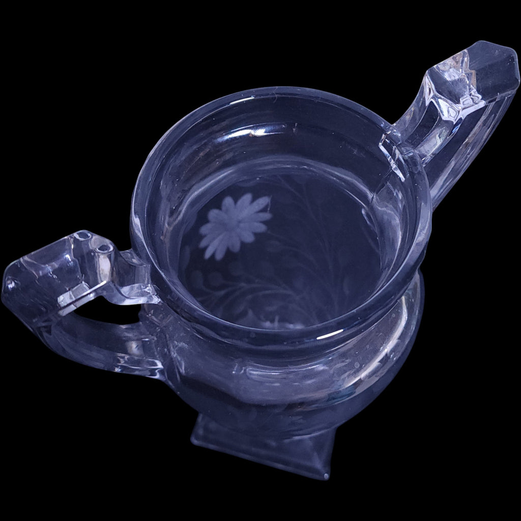 Tiffin Trophy Two-Handled Etched Glass Floral Urn Vase