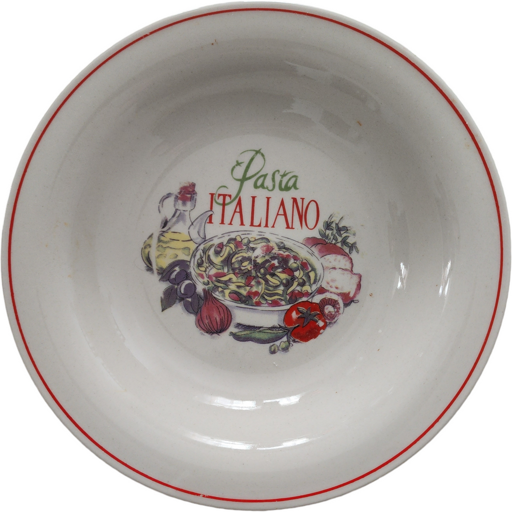 Trisa Stoneware Oil Garlic Tomato Red Band Italian Individual Pasta Bowl Set of 3